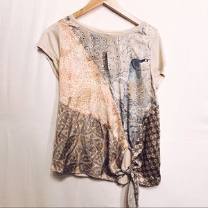 Anthropologie TINY Tie Front Peacock Tee